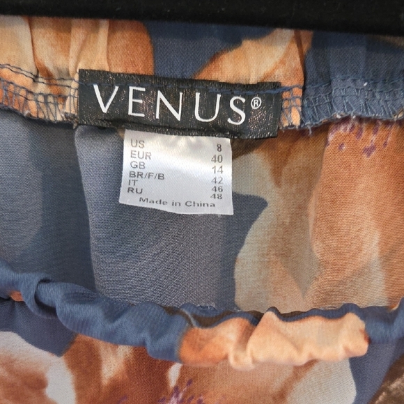 VENUS Blue With Floral Design Flutter Sleeve Off-The-Shoulder Blouse Size 8 - Picture 2 of 10